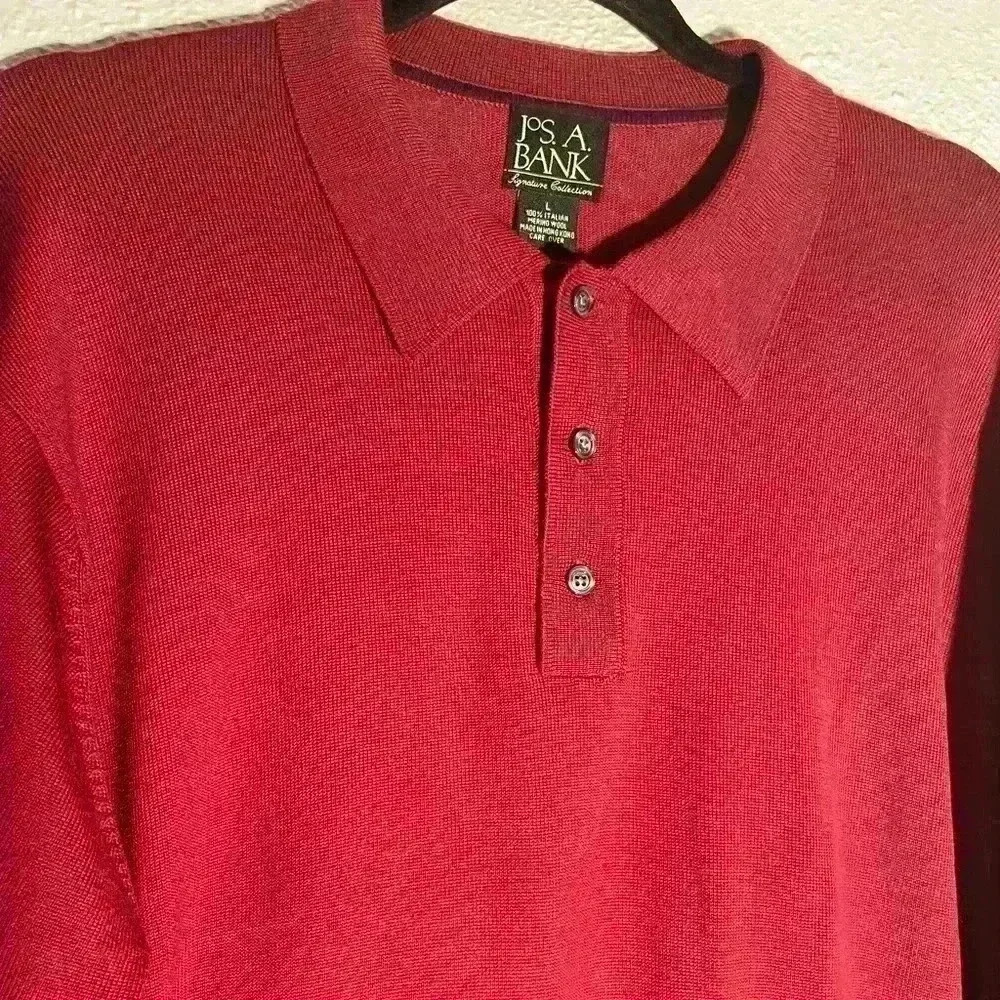 Jos A Bank Signature Collection Red 100% Italian Merino Wool Shirt Size L - Picture 5 of 6